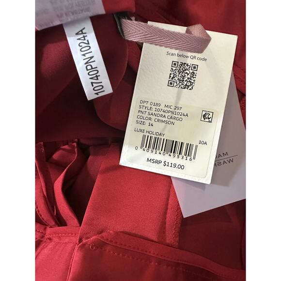 NWT Alex Marie Sandra Wide Leg Cargo Pants Size 14 Crimson Satin Holiday Red - Picture 5 of 12